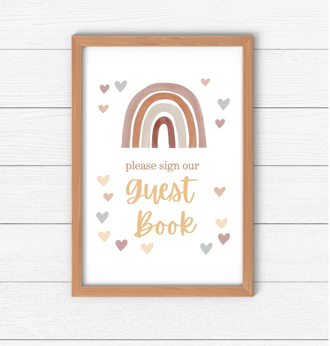 Printable Retro Boho Rainbow Guest Book Table Sign for Baby Shower ...