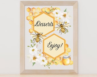Letrero de postres de abejas para baby shower o fiesta de cumpleaños (PDF)