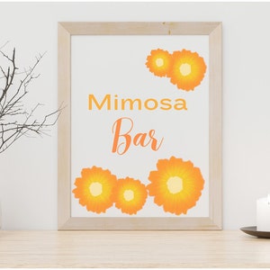 Panneau de table Mimosa Bar orange imprimable numérique bricolage pour les douches nuptiales, fêtes de remise des diplômes, fêtes d'anniversaire, baby showers, téléchargement immédiat
