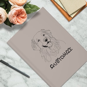 Custom Pet Portrait Hardcover Journal | Personalized Canine Lettering Notebook | Minimalist Pet Line Art Diary | Unique Animal Lover Gift
