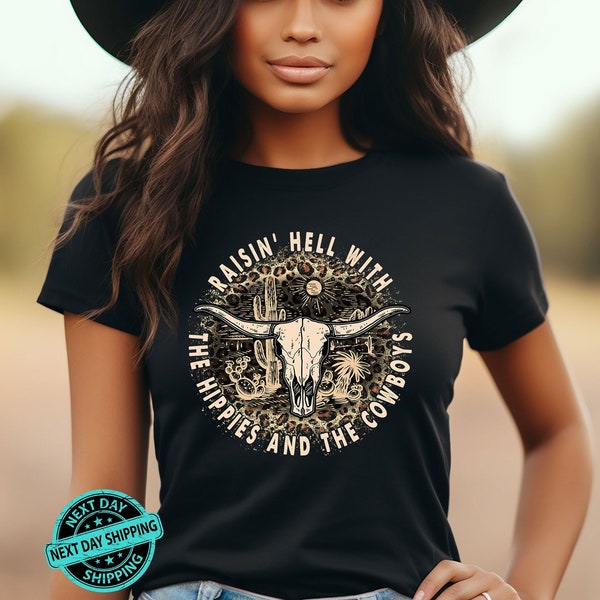 Raisin Hell With The Hippies And The Cowboys Shirt, Country Music T-Shirt, Hippies And Cowboys Tee, Country Cowgirl Shirt, Western Shirt