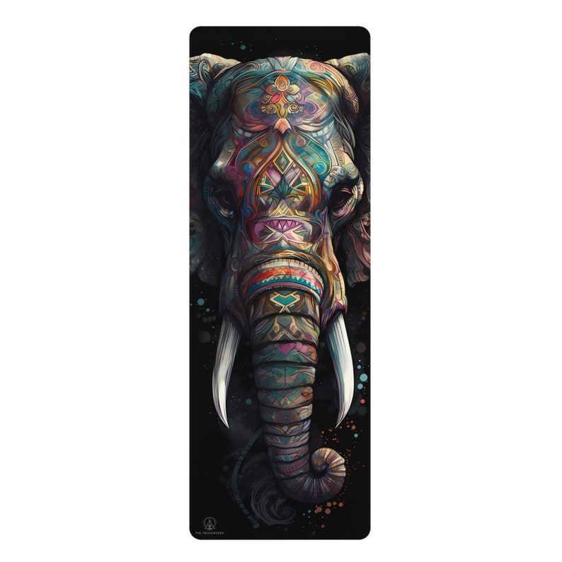 Sacred Elephant Spirit Yoga Mat | Anti Slip Rubber & Microfiber Suede Top | Black Background Design | Gift-For Her | image 1