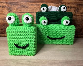 Handmade Crochet Frog Tissue Box Cover