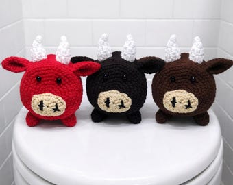 Handmade Crochet Bull Toilet Paper Roll Cover