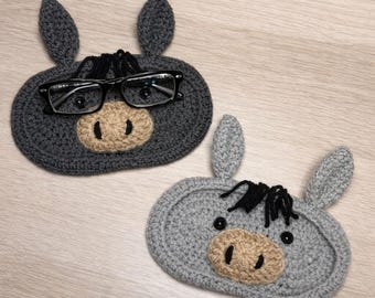 Handmade Crochet Donkey Eyeglasses Holder