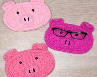 Handmade Crochet Pig Eyeglasses Holder
