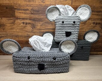 Funda para caja de pañuelos de koala tejida a mano a crochet