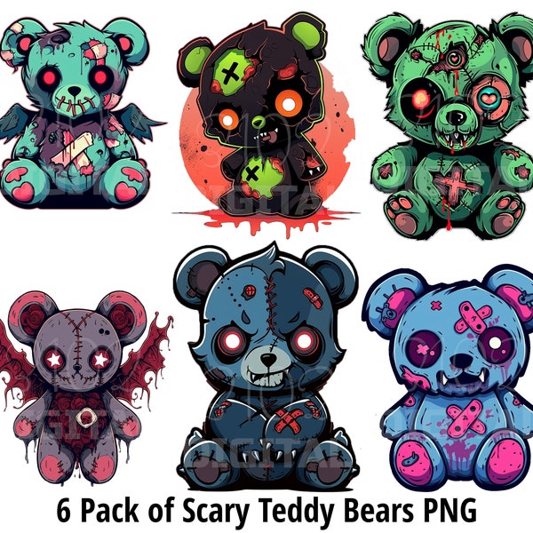Scary Teddy Bear Bundle Vol 1, 6  PNG Zombie Spooky Teddybear  Monster Teddy Bears Horror Teddy Bears Downloadable Clipart File Pack