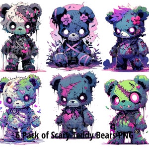 Scary Teddy Bear Bundle Vol 4, 6 PNG Zombie Spooky Teddybear Monster Teddy Bears Horror Teddy Bears Downloadable Clipart File Pack