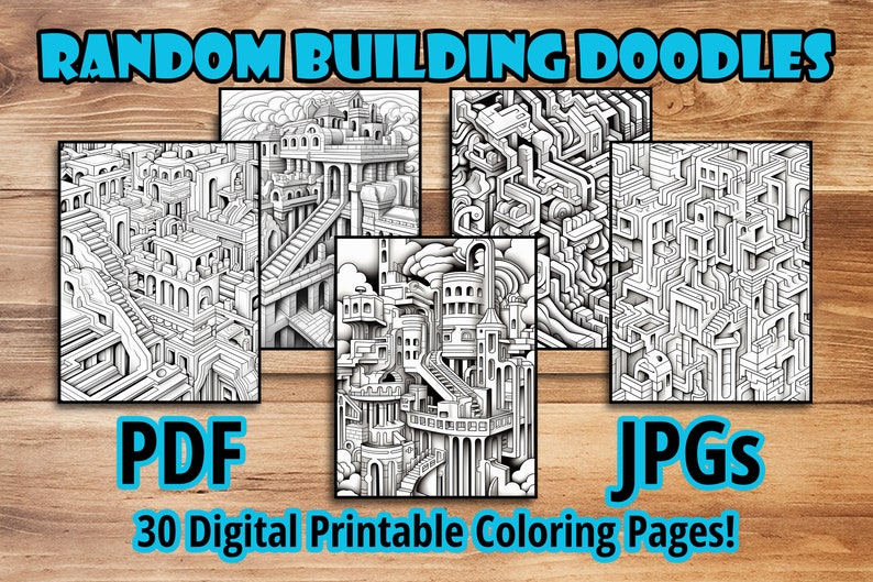 Random Building Doodles Coloring Book for Adults and Kids Impossible ...