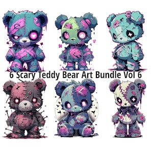 Scary Teddy Bear Bundle Vol 6, 6  PNG Zombie Spooky Teddybear  Monster Teddy Bears Horror Teddy Bears Downloadable Clipart File Pack