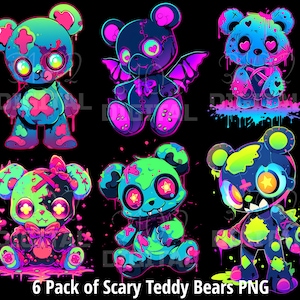Scary Teddy Bear Bundle Vol 3, 6 PNG Spooky Teddybear Zombie Teddy Bears Monster Teddy Bears Horror Teddy Bears Downloadable Clipart File