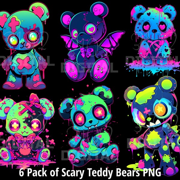 Scary Teddy Bear Bundle Vol 3, 6 PNG Spooky Teddybear Zombie Teddy Bears Monster Teddy Bears Horror Teddy Bears Downloadable Clipart File