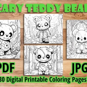 Scary Teddy Bear Digital Printable Coloring Book Pages Adults Big Kids Colouring Book Halloween Color Sheets Downloadable PDF JPG Files