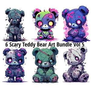Scary Teddy Bear Bundle Vol 5, 6  PNG Zombie Spooky Teddybear  Monster Teddy Bears Horror Teddy Bears Downloadable Clipart File Pack
