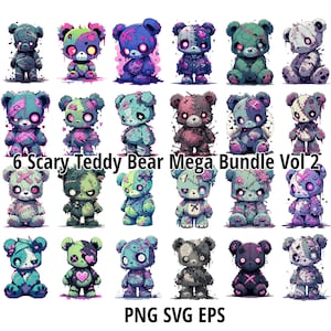 Scary Teddy Bears Mega Bundle Vol 2, 24 PNG Spooky Zombie Teddybear Monster Teddy Bear Horror Scare Bear Downloadable Clipart Pack