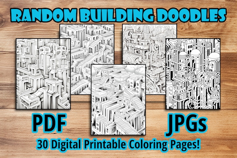 Structures Colouring In Random Building Doodles Coloring Book for Adults and Kids Impossible ...