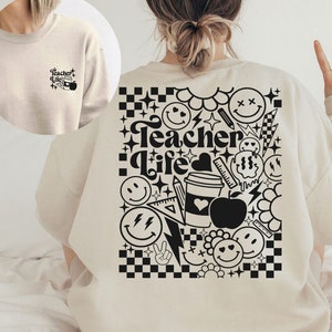 Retro Teacher Sweatshirt, Teacher Life, Cute Gift For Teacher, Teacher Appreciation, Teacher Sweater, Groovy Teacher, Teacher's Day Gift