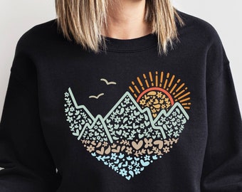 Mountain Heart Sweatshirt, Camping Sweatshirt, Mountain Silhouette Sweatshirt, Mountain Sweatshirt, Nature Sweatshirt, Sunset Sweatshirt