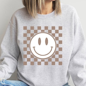 Checkered Smile Face Sweatshirt: Retro Happy Shirt