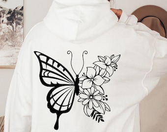Floral Butterfly Hoodie - Animal Lover Gift