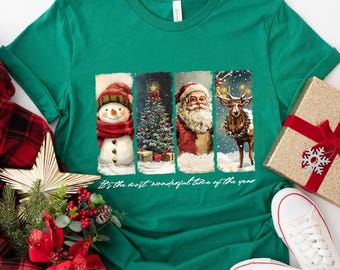 Christmas Santa Deer Snowmen Tree Shirt, Santa Reindeer Tee