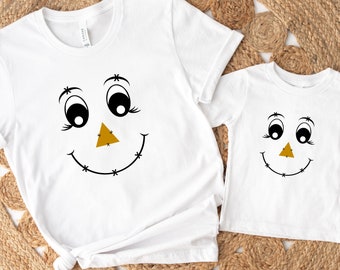 Scarecrow Face Halloween Shirt, Family Matching Fall Thanksgiving Shirts