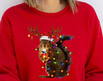 Christmas Squirrel Lights Sweatshirt, Christmas Squirrel Hoodie, Christmas Lights Sweater, Christmas Squirrel Gift, Cute Christmas Sweater