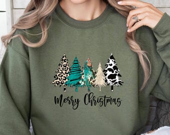 Christmas Tree Leopard Sweatshirt ,Leopard Print Xmas Sweater