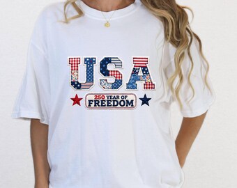 Comfort Colors® USA Floral  Faux Patchwork Patriotic Tee,   USA Flag  Fourth Of July Shirt