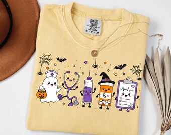 Halloween Nursing Doodle T-Shirt, Spooky Nurse Life Funny Healthcare Tee,