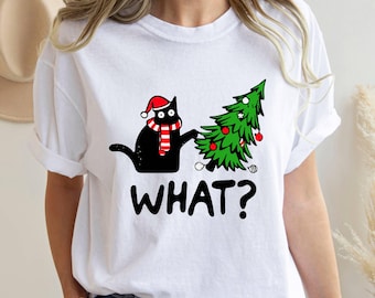 Christmas Cat 'What?' Shirt: Funny Holiday Cat Lover Tee