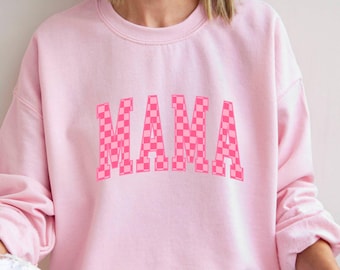 Checkered Mama Crewneck  Sweatshirt, New Mom  Pregnancy Announcement Gift,