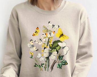Butterfly Moth Sweatshirt, Botanical Nature Sweater