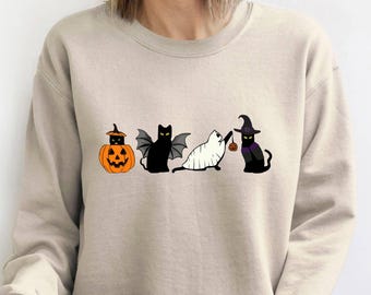 Black Cat Pumpkin  Fall Sweatshirt, Halloween Cat Shirt,