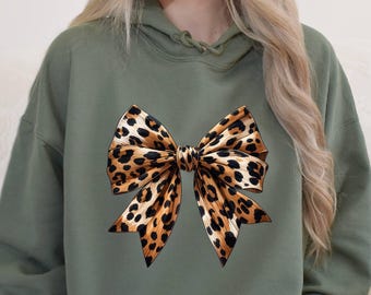 Leopard Bow Hoodie, Girly Bow Sweatshirt