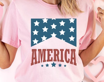 USA Stars Shirt, 4th of July T-shirts Women, Memorial Day Shirts, Patriotic Tees,