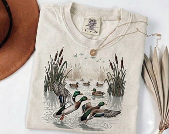Retro Flying Mallard Duck Classic Waterfowl Hunting Tee, Wetland Wildlife Nature Shirt