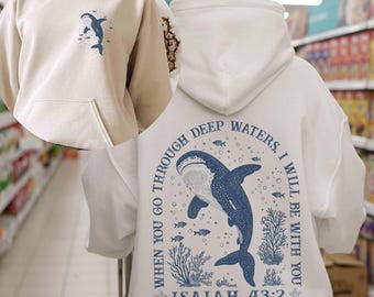 Christian Whale Shark Hoodie, Isaiah 43:2 Ocean Faith Design