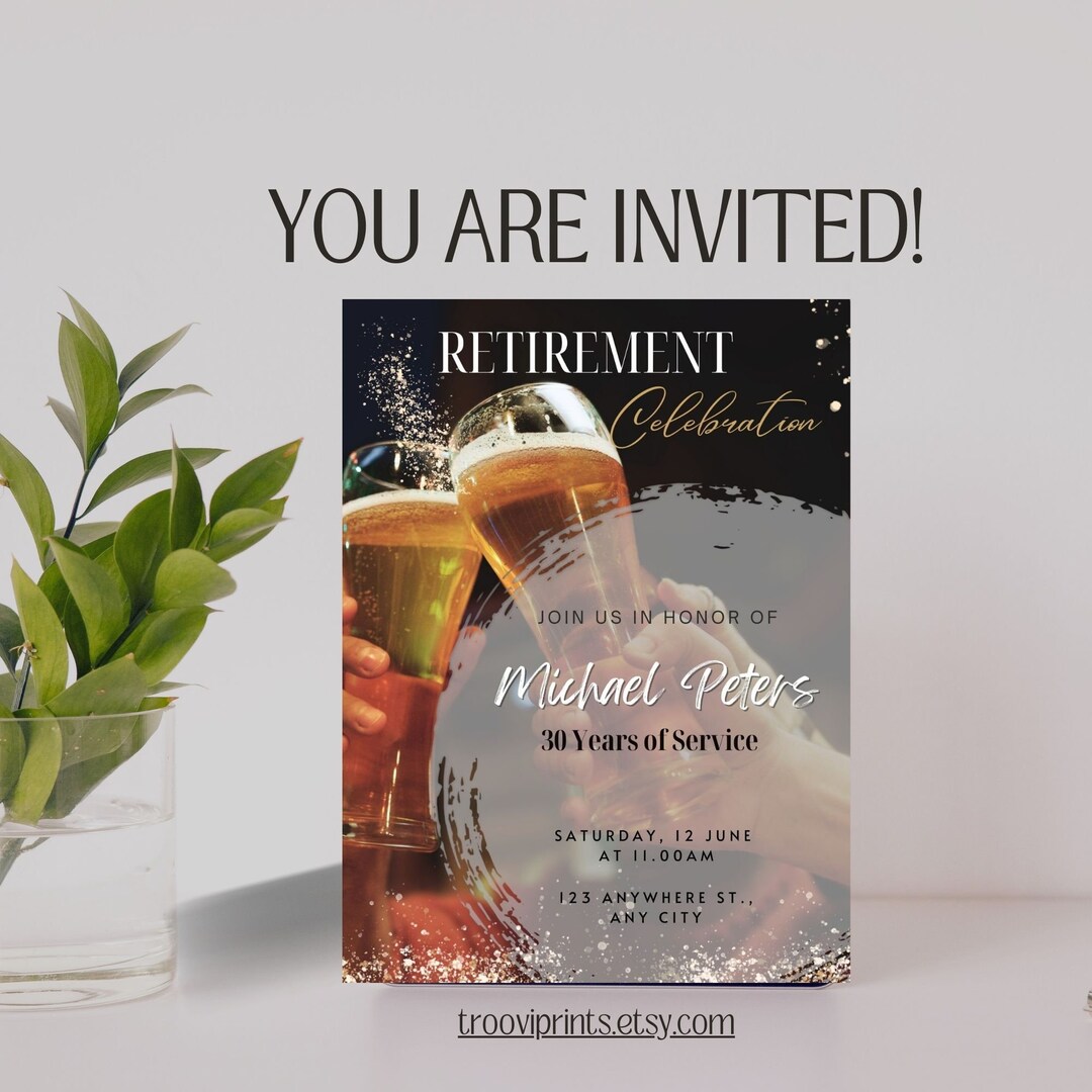 Editable Retirement Party Invitation for Men Elegant Black Etsy