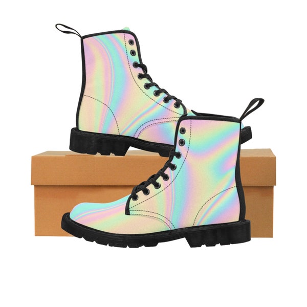 Rainbow Trippy Rave Festival Fit, Rave Outfit Concert Clothing Women's Canvas Boots