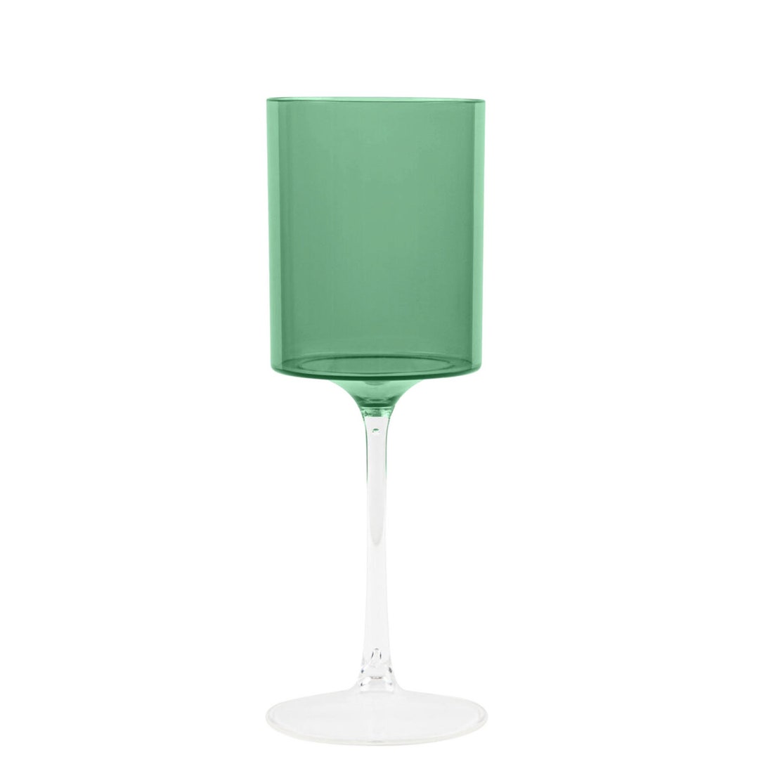 9 Oz Green Plastic Wine Glasses With Clear Stem Wine Glass Etsy
