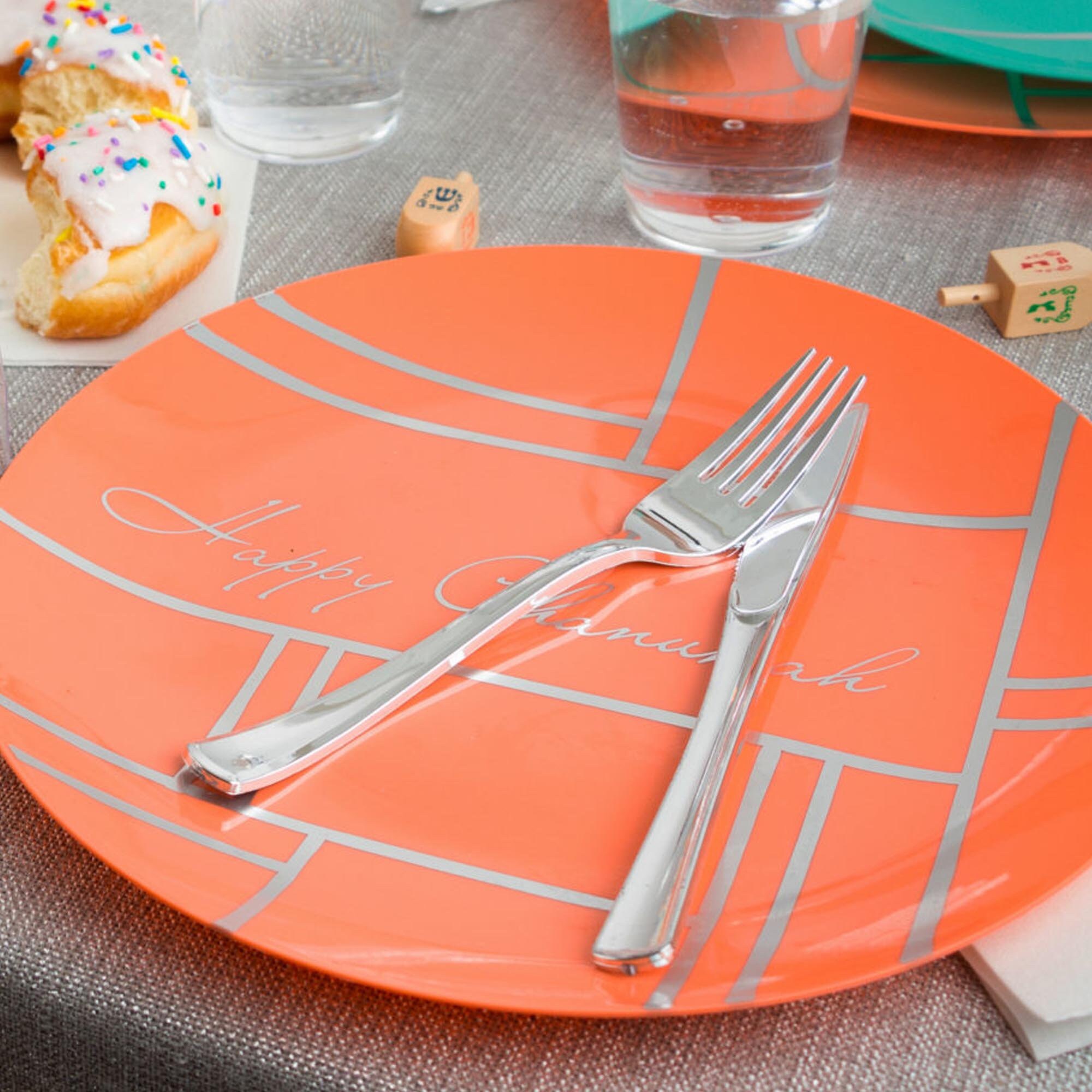 10.25 Round Plastic Plates Coral Hanukkah Dinner Plates Etsy