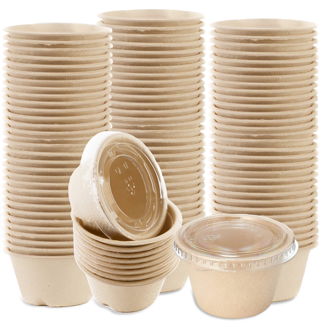 4oz Compostable Souffle Portion Cup With Lid, Disposable Biodegradable Tasting Sample Cups