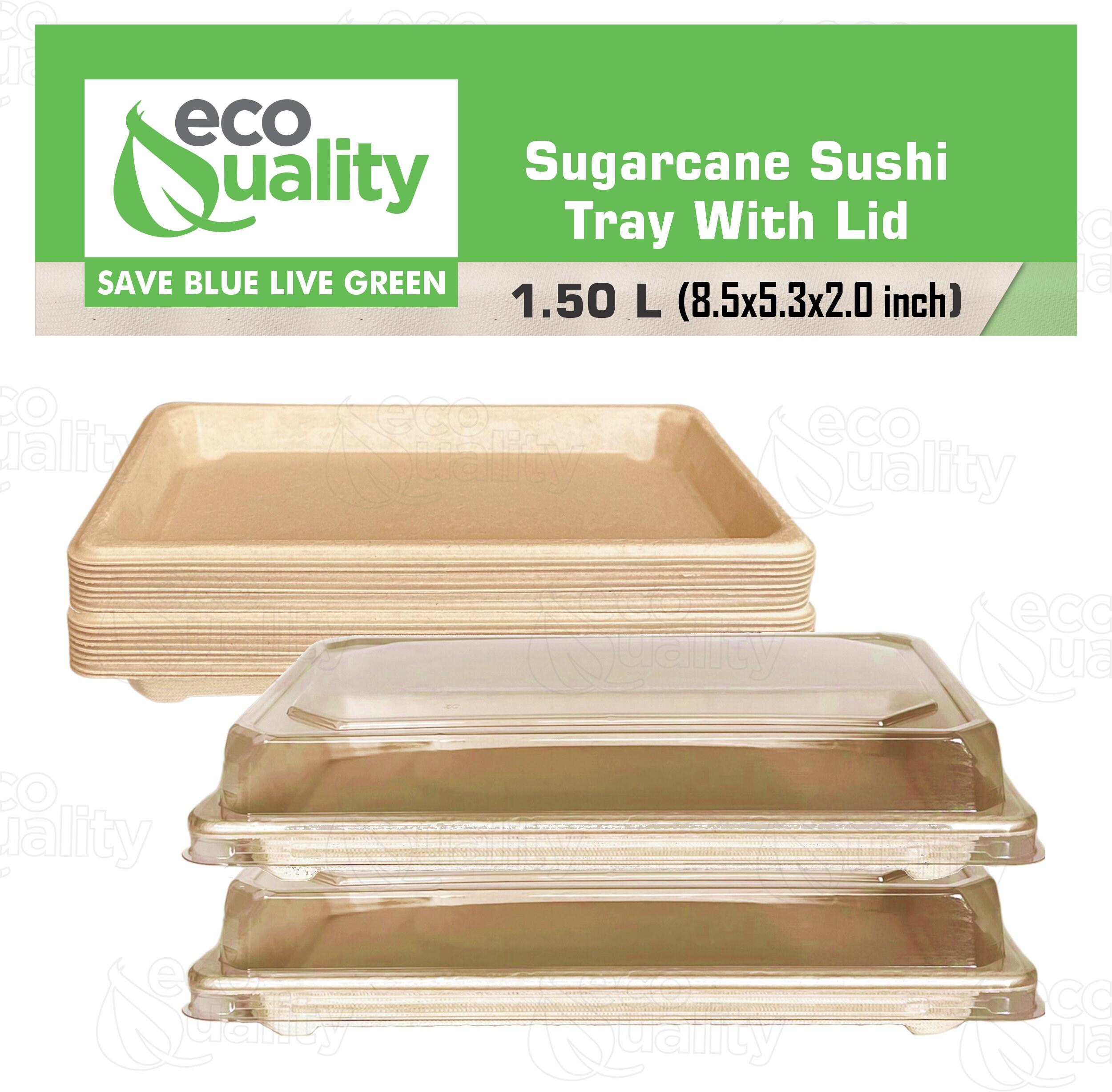 EcoQuality Large Compostable Sushi Trays with Lids - Natural Sugarcane  Bagasse Take Out Sushi Container - Biodegradable Disposable Sushi Plate  with