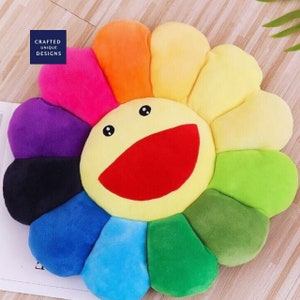 Takashi Murakami Sunflower Plush Pillow Rainbow White 30cm 