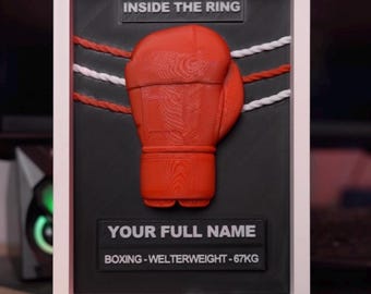 Personalized Boxing Glove 3D Art Frame | Custom Boxer Name Sign | Gift for Fighter, MMA, Boxing Coach | Sports Memorabilia Decor