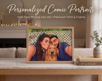 Personalized Comic Portrait Frame | Custom Photo to Comic Art Gift | UV Printed Custom Picture Frame | Dog, Cat, Couple Anniversary Gift