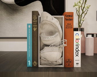Great White Shark Book Nook | Ocean Thriller 3D Shadow Box | Nautical 3D Wall Art