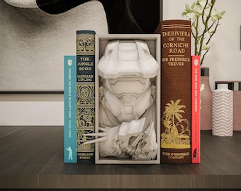 Armored Space Spartan Book Nook | Halo FPS Shooter 3D Shadow Box | Gamer Room Decor 3D Wall Art